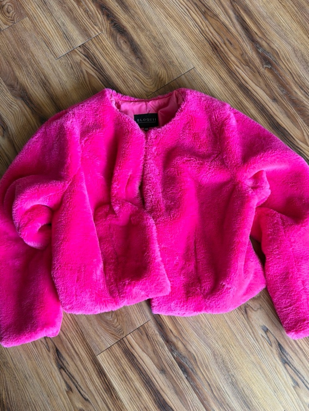 Eloquii Neon Pink Faux Fur Cropped Jacket